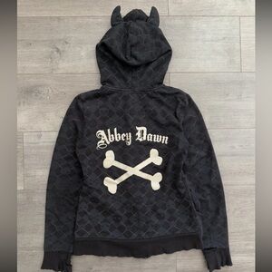 Abbey Dawn Black Horned Hoodie with skulls and cross bones